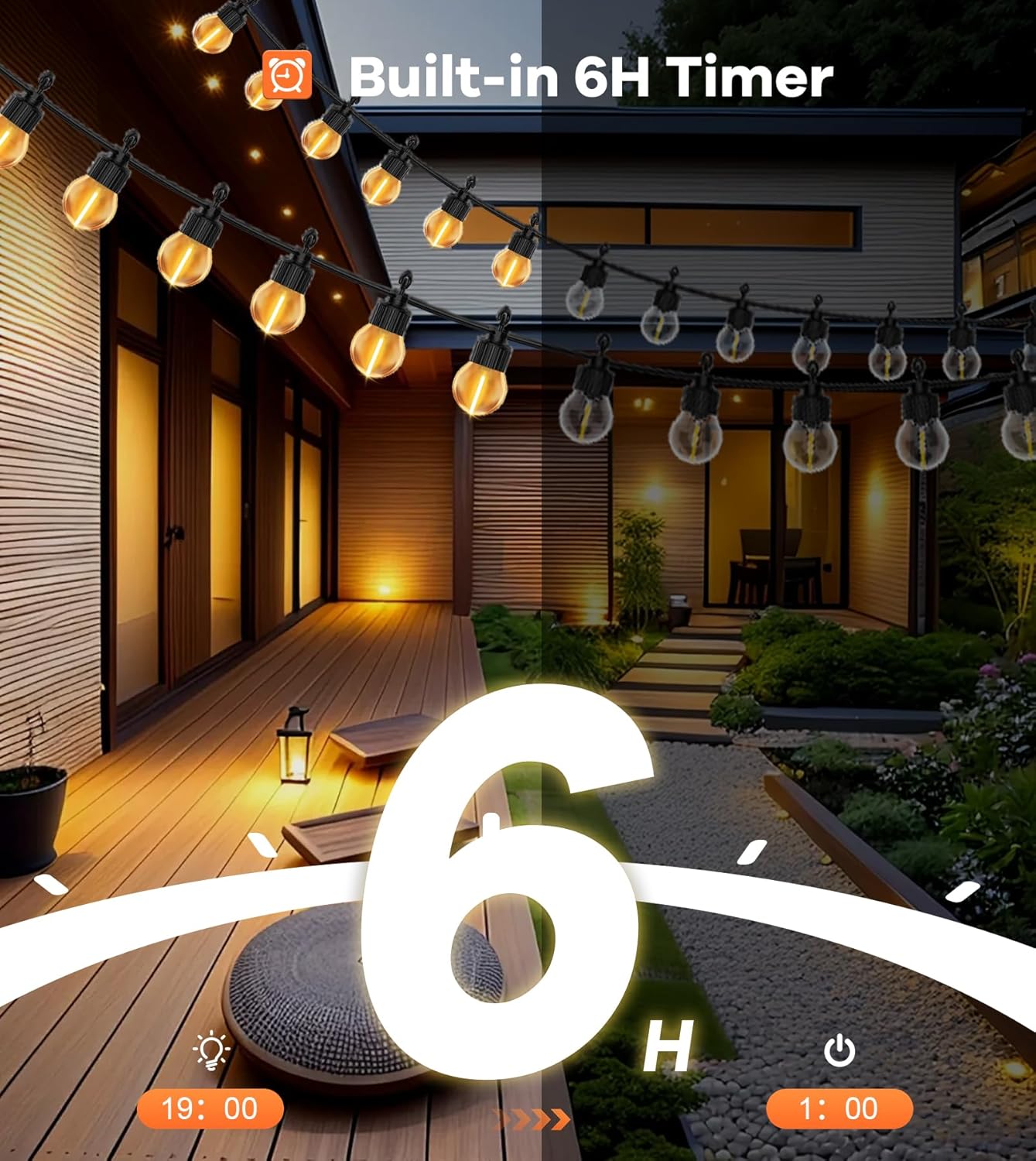 30M/100FT Outdoor Festoon Lights with Timer & Shatterproof G40 Bulbs