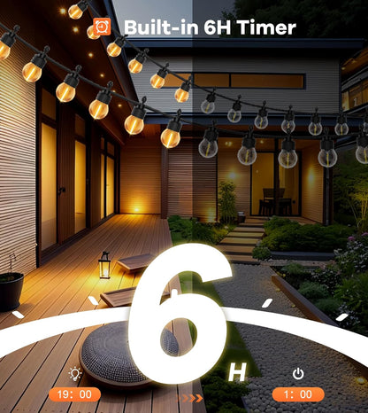 30M/100FT Outdoor Festoon Lights with Timer & Shatterproof G40 Bulbs
