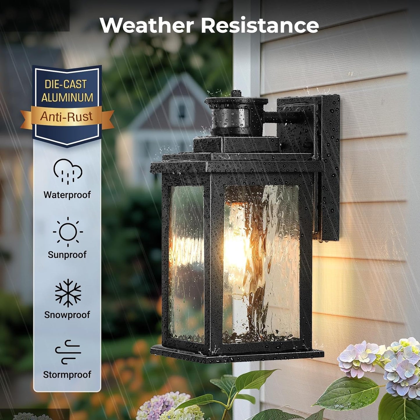 Porch Light Outdoor with Motion Sensor. Dusk-to-Dawn Black