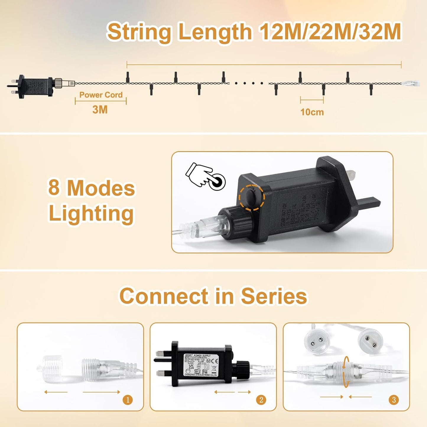 15M Plug-In Fairy Lights. 120 LED. 8 Modes. Waterproof