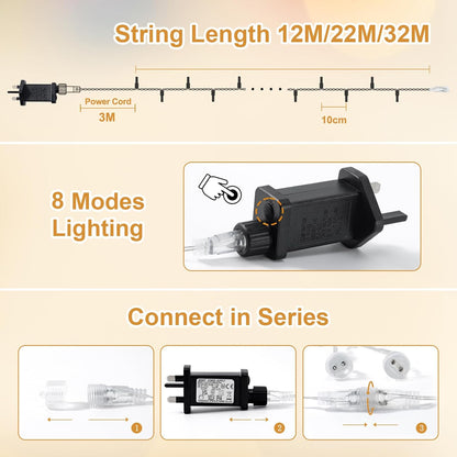 15M Plug-In Fairy Lights. 120 LED. 8 Modes. Waterproof