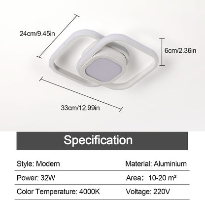 32W LED Ceiling Light. 4000K Neutral White. Modern Double Square Aluminum Ceiling Light