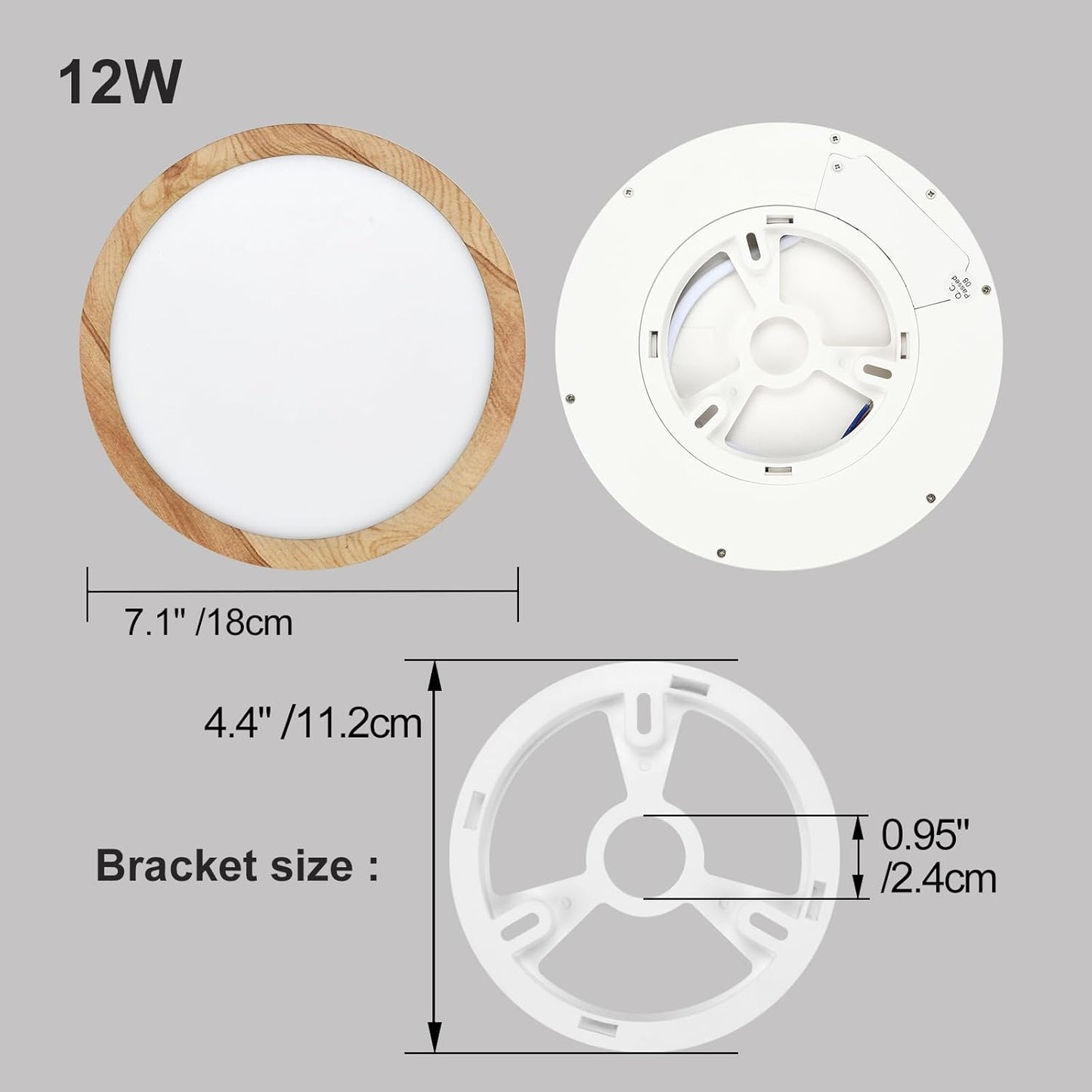 LED Ceiling Light. 12W Wood Grain Flat Small Round Nordic Flush Ceiling Light for Bedroom Living Room Kitchen Bathroom Lights