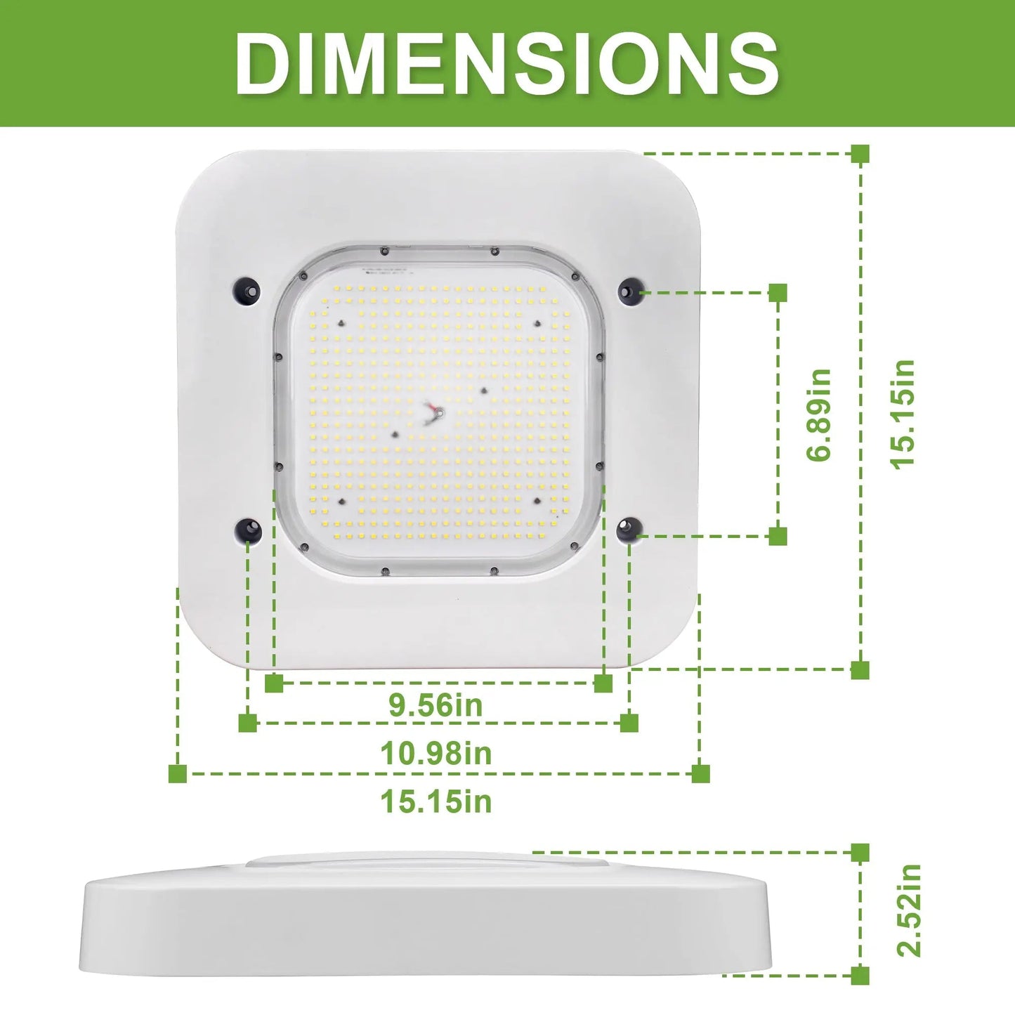 150W LED Canopy Light-5700K-Square-19500 Lumen-Gas Station Lighting-5 Years Warranty