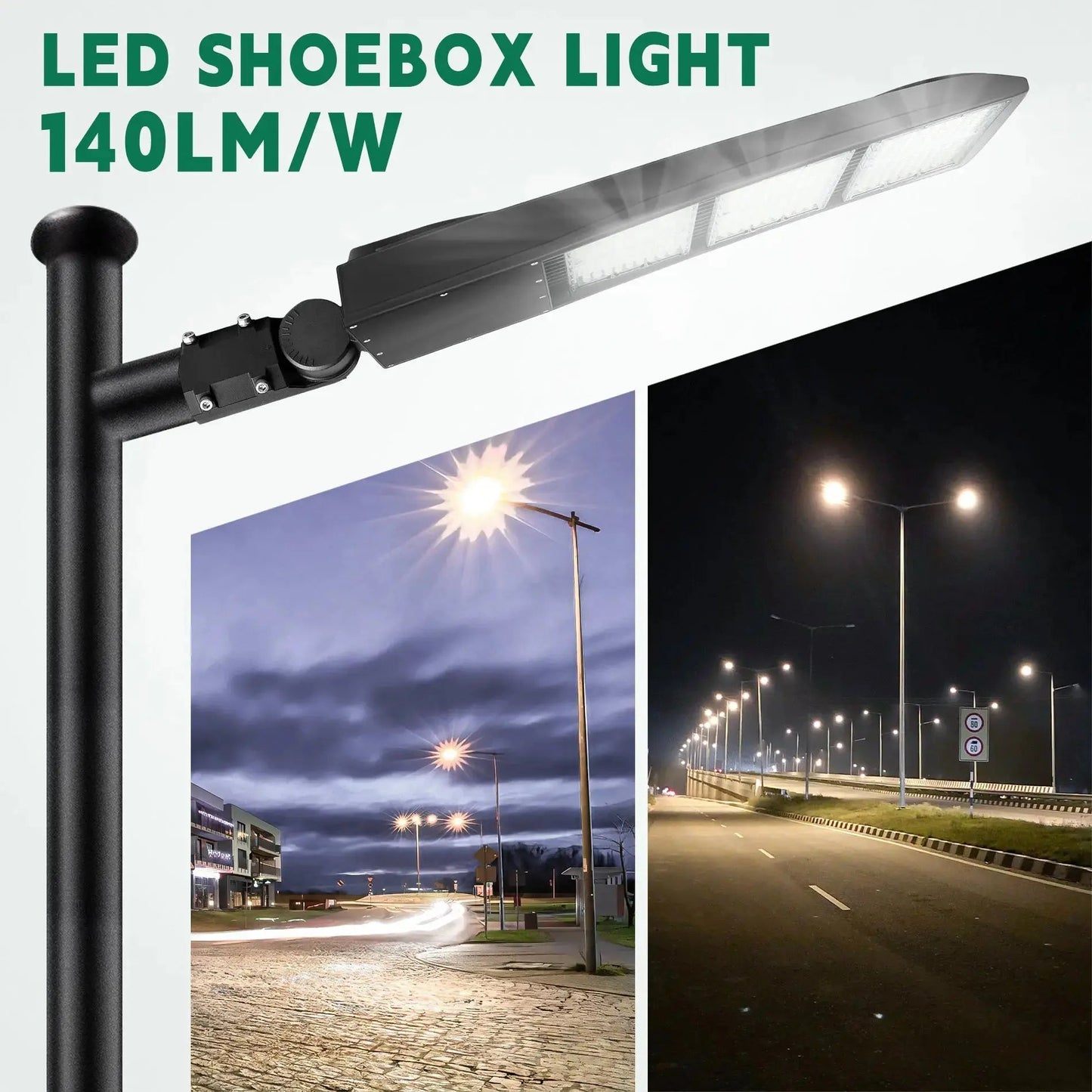 LED Parking Lot Light-450/400/380W Selectable -Shoebox Area Light-10KV Surge Protector-CCT 5000K-AC 100~277V-DLC & UL Listed
