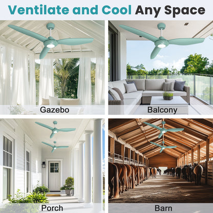 Solar Outdoor Ceiling Fan Light for Gazebo with Battery. 52 Solar Ceiling Fan with Adjustable Thermostat & 2pcs 30W Bifacial Panels for Patios. Porch. Barn. Shed