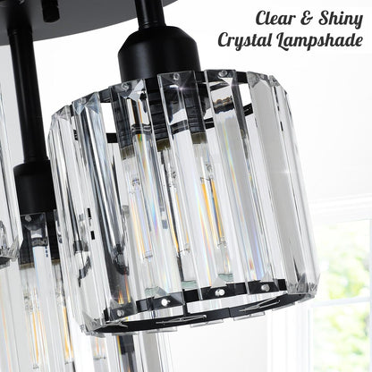 Modern Crystal Chandeliers Ceiling Light. 3-Lights Crystal Ceiling Lights Living Room. Black Semi Flush Ceilings Light Fittings for Hallway