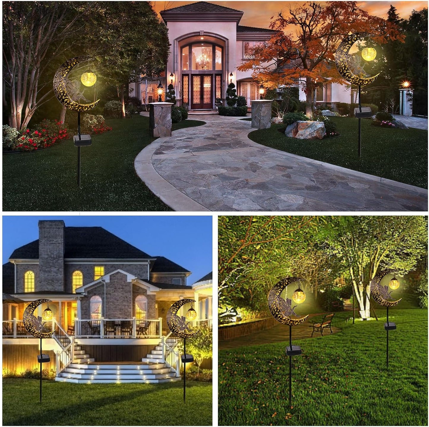 Solar Lights Outdoor Garden Ornaments – Moon Fairy Solar Crackle Glass Lights. Waterproof LED Metal Stake Light for Patio. Lawn & Pathway Decorations