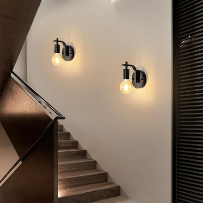 Black Industrial Wall Lights. Vintage E27 Sconce Set