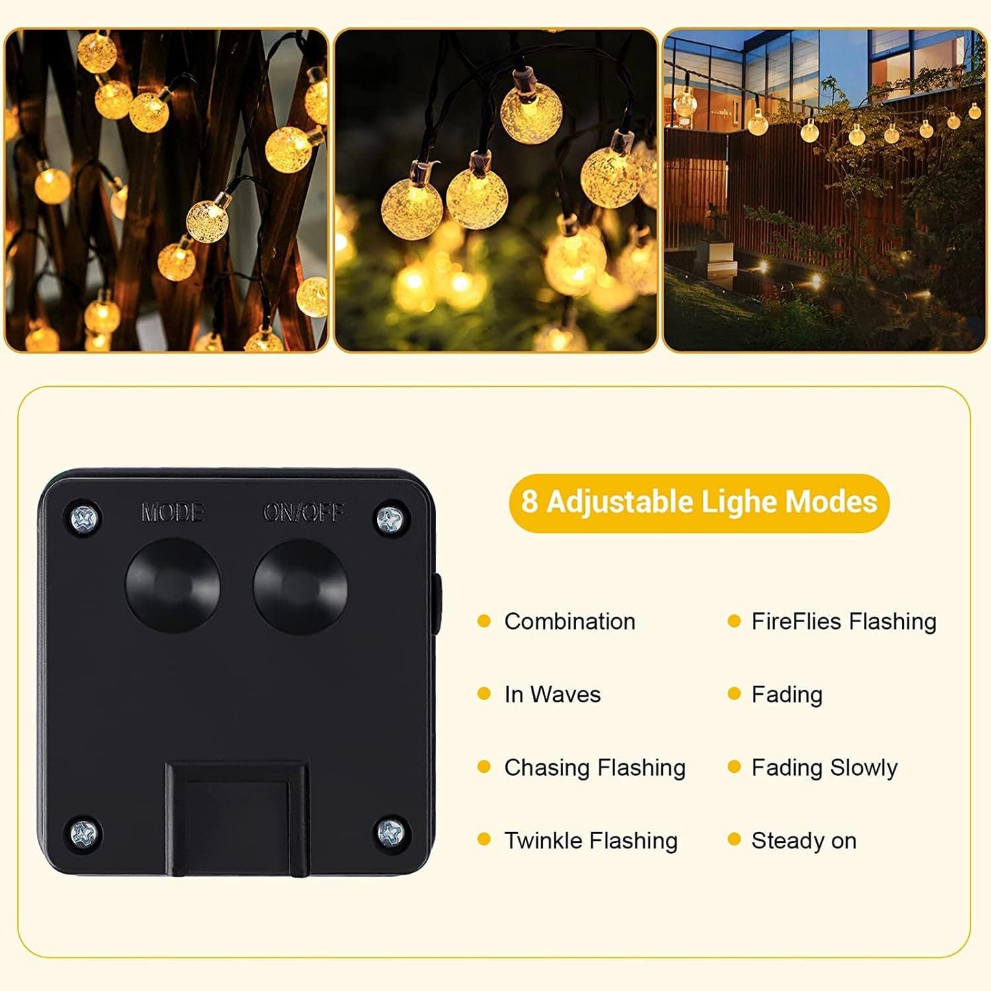 Solar Crystal Ball String Lights – 50 LED. 24FT. Waterproof