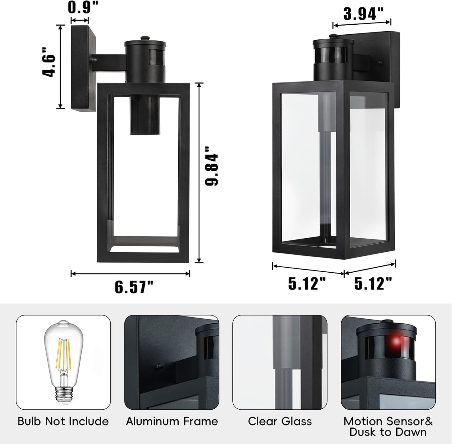 Motion Sensor Outdoor Wall Light. Dusk to Dawn Waterproof Sconce