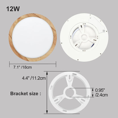 LED Ceiling Light. 12W Wood Grain Flat Small Round Nordic Flush Ceiling Light for Bedroom Living Room Kitchen Bathroom Lights