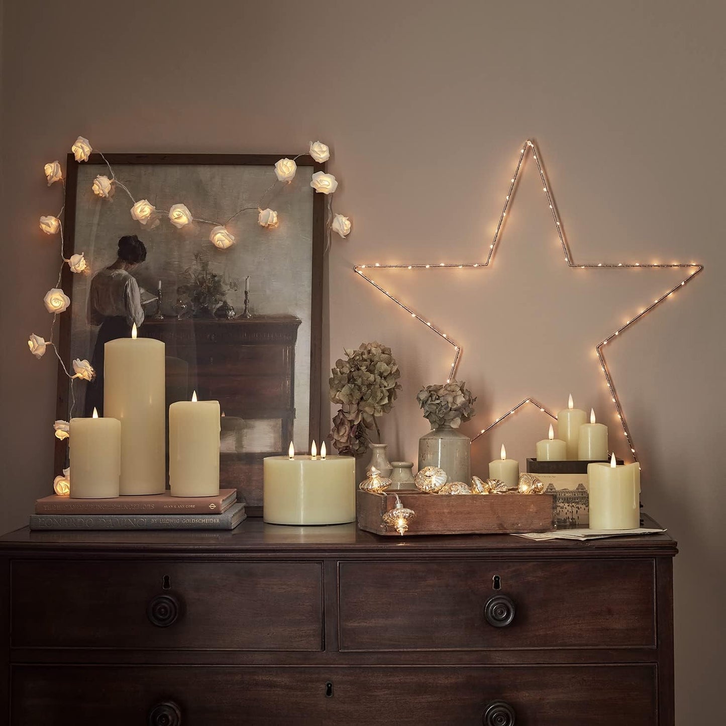 White Rose Fairy String Lights 20 LEDs