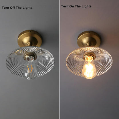 Vintage Ribbed Glass Pendant Ceiling Light. Cone Shade. E27 Base