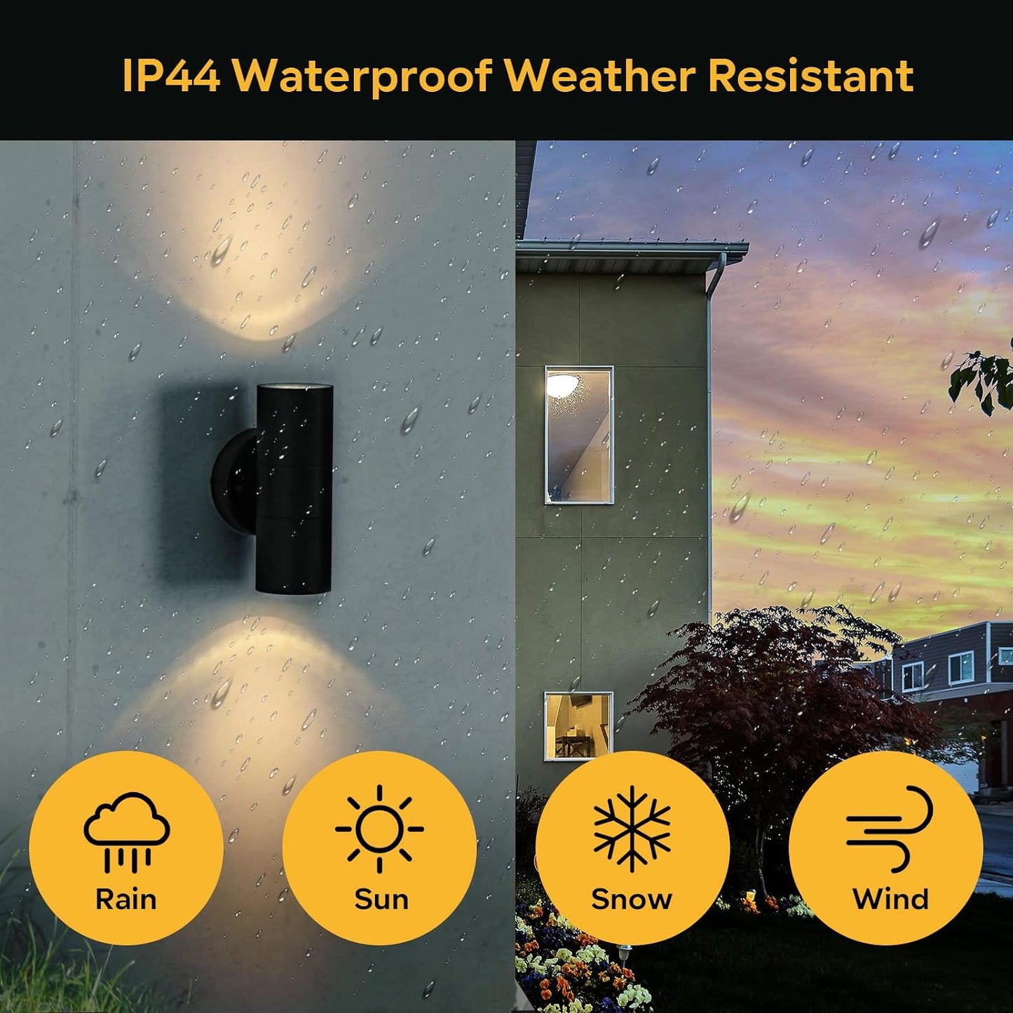 Modern Stainless Steel GU10 IP44 Up-Down Wall Light - Waterproof. Mains Powered. for Porch/Garden (Black)