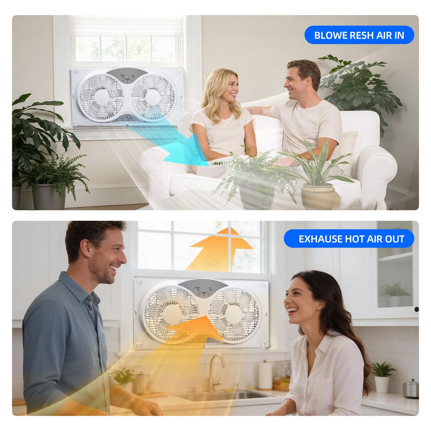 9 Inch Dual Window Fan with 3-Speed Reversible Airflow Blades