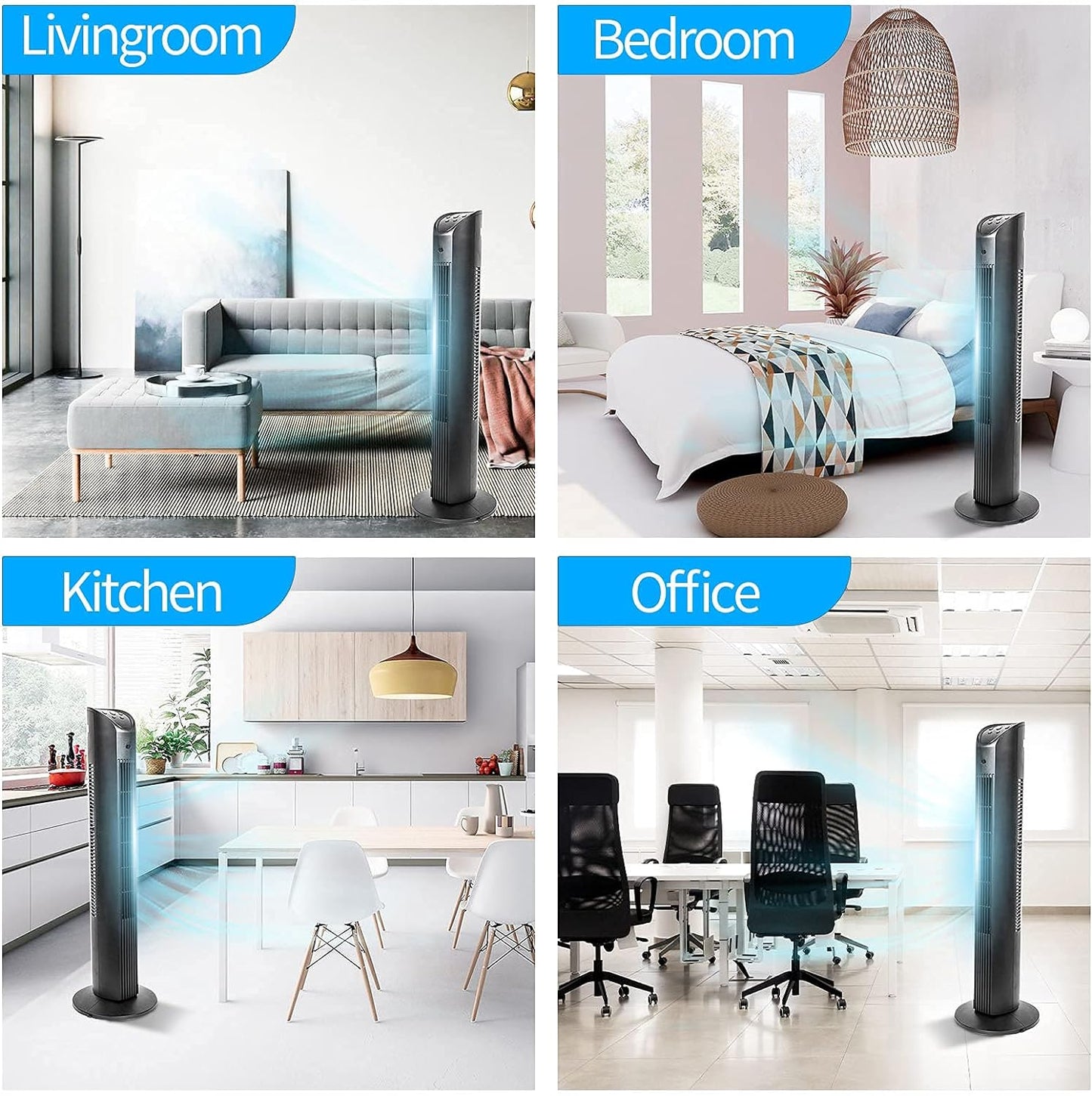 36 Large Outlet Oscillating Tower Fan with Remote Control