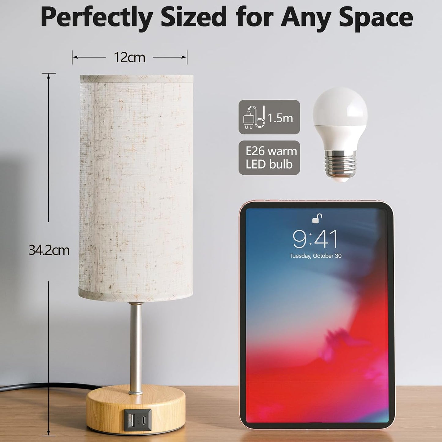 Touch Bedside Lamps Set of 2 with USB Ports