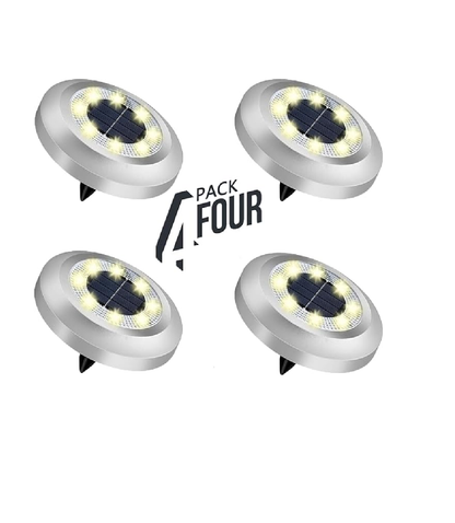 8-Pack Solar Disk Lights. Bright White Outdoor Pathway Lamps