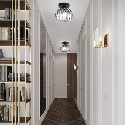 Small Crystal Flush Mount Ceiling Light with Black Shade