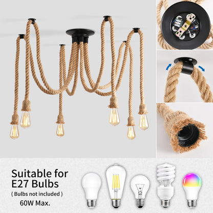 6-Head Spider Chandelier Pendant Light. Adjustable Industrial Ceiling Lamp