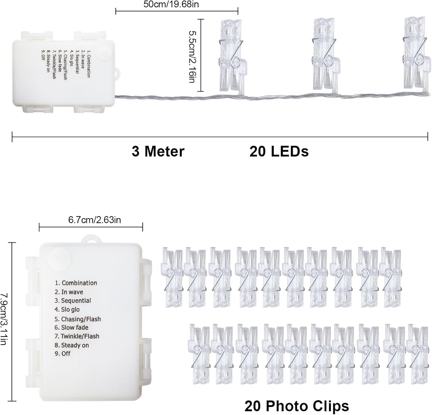 3M Photo Clip String Lights – 20 LED. 8 Modes. Battery Powered