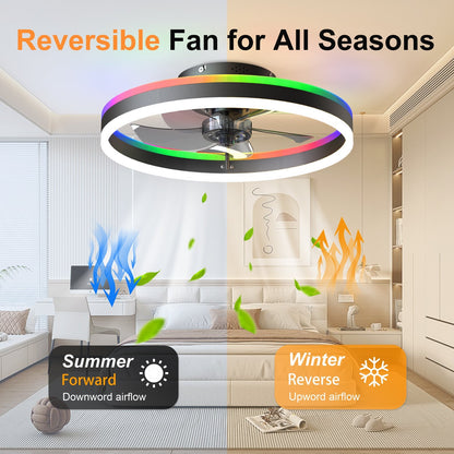 19.7 RGB Flush Mount Ceiling Fan with Light for Bedroom