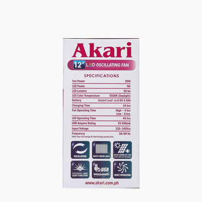 AKARI 12 LED Oscillation Rechargeable Fan (ARF 5313F)