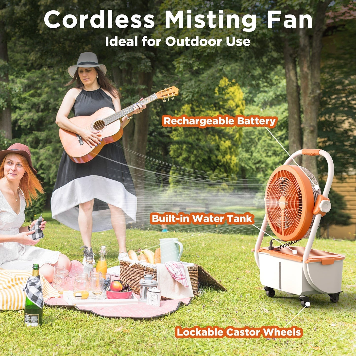 (Open Box) AirSupply MS12 Portable Mist Fan. 19.200mAh Battery & 2.9-Gallon Tank