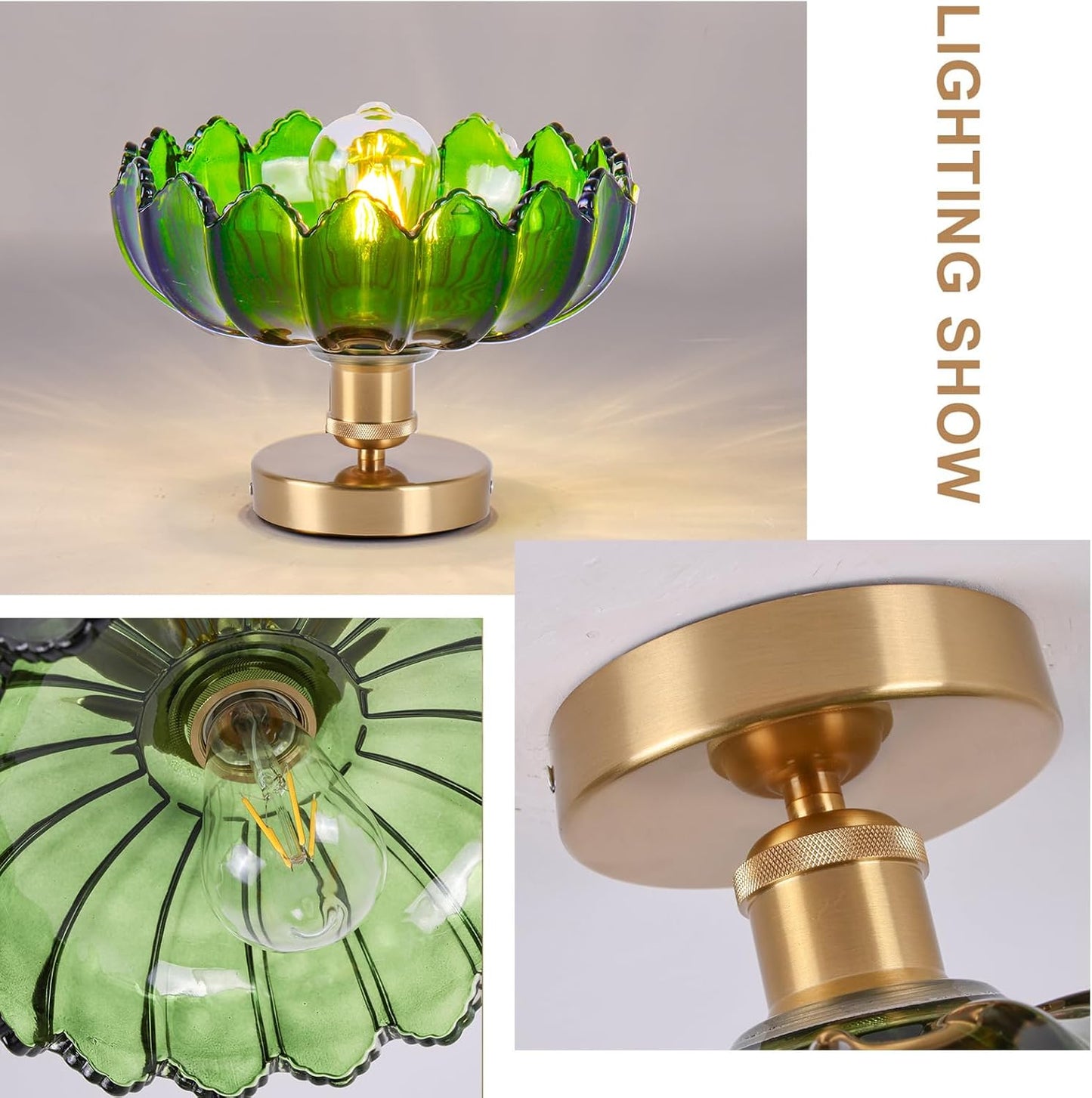 Ceiling Light – Semi-Flush Mount Glass Pendant Lamp. Farmhouse Vintage Fixture