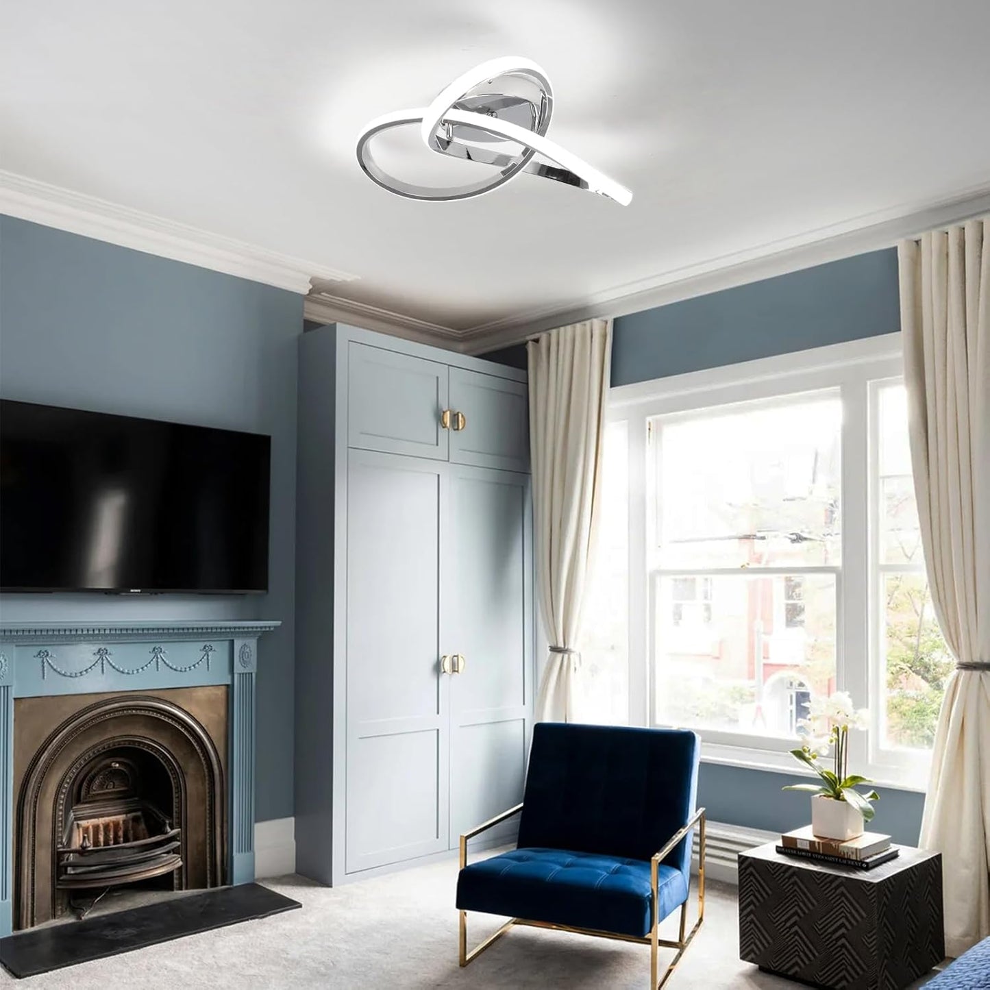 Dimmable LED Ceiling Light 42W – Modern Silver 40cm Lamp with Remote