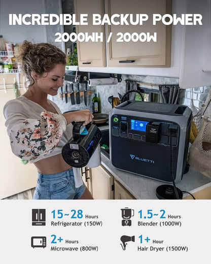 BLUETTI AC200P Portable Power Station - 2000Wh LiFePO4 Battery Backup w/ 6 2000W AC Outlets (4800W Peak). Solar Generator for Outdoor Camping. RV Travel. Home Use | Best Solar
