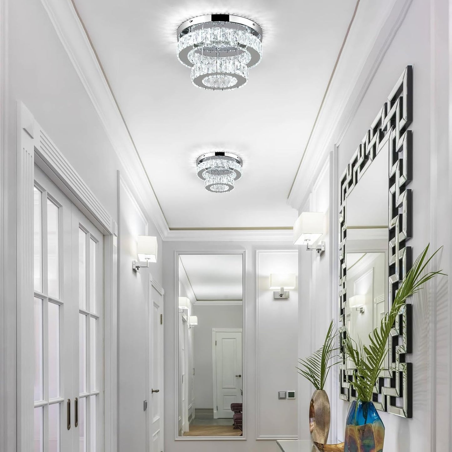 Modern Crystal LED Chandelier Flush Mount Ceiling Light 30cm 30W