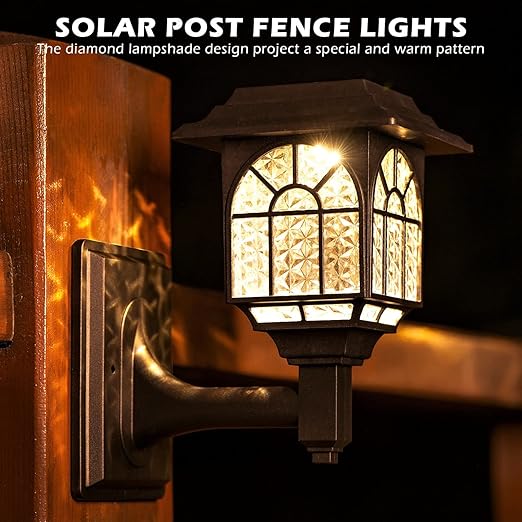 Solar Fence Lights. Outdoor LED Solar-Powered Wall Lights. Waterproof Garden Lights for Patio & Yard. Warm White (4 Pack)