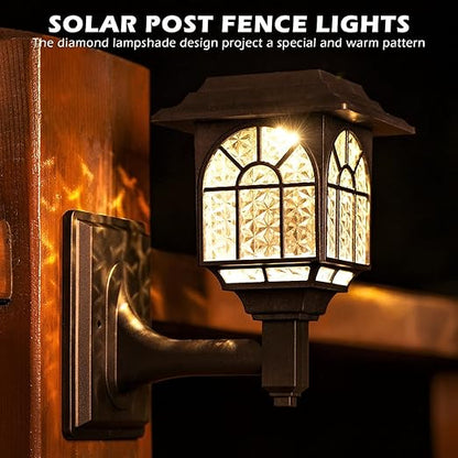 Solar Fence Lights. Outdoor LED Solar-Powered Wall Lights. Waterproof Garden Lights for Patio & Yard. Warm White (4 Pack)