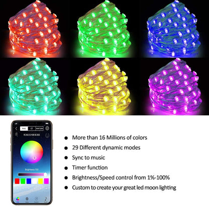 Smart WiFi RGB Fairy String Light APP Sync Bluetooth Music for Bedroom Patio