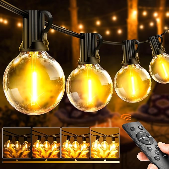 65.5ft Outdoor String Lights with Remote & Dimmable LEDs