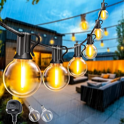 10M Outdoor Festoon Lights – G40 Bulbs. Waterproof & Connectable