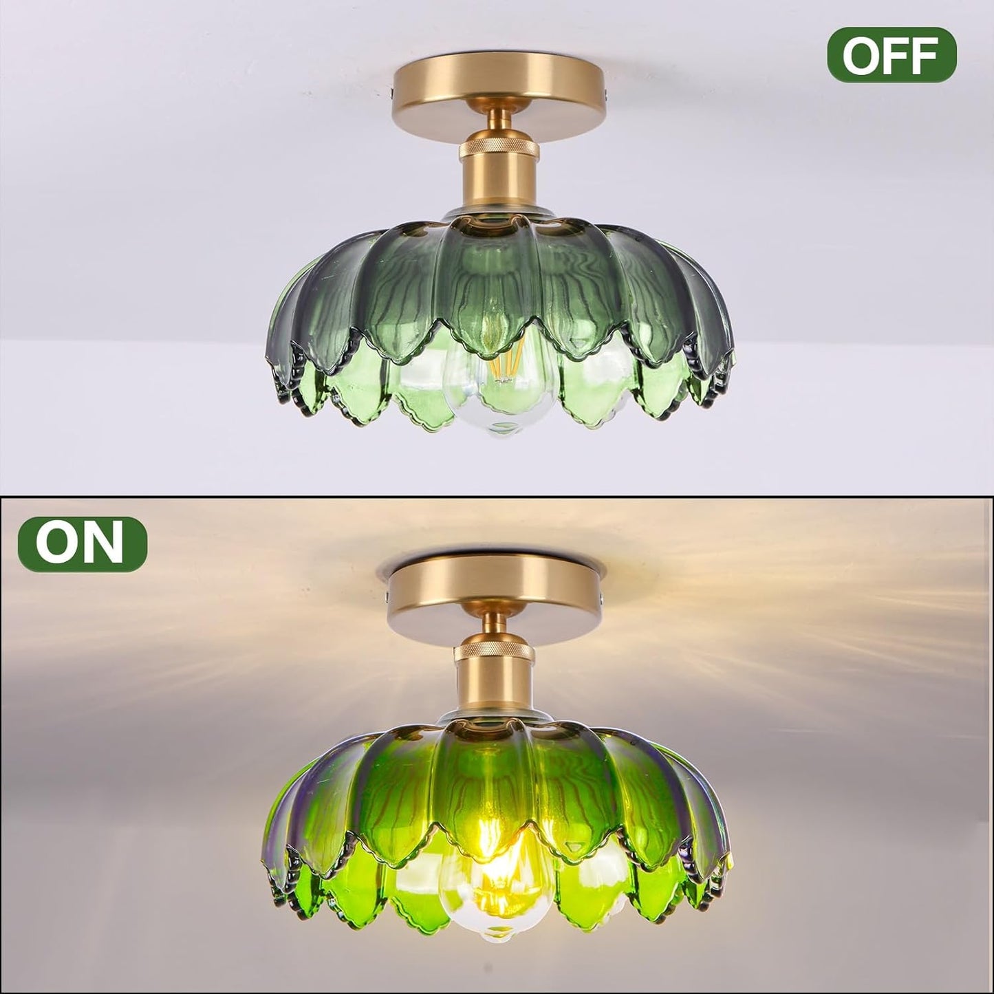 Ceiling Light – Semi-Flush Mount Glass Pendant Lamp. Farmhouse Vintage Fixture