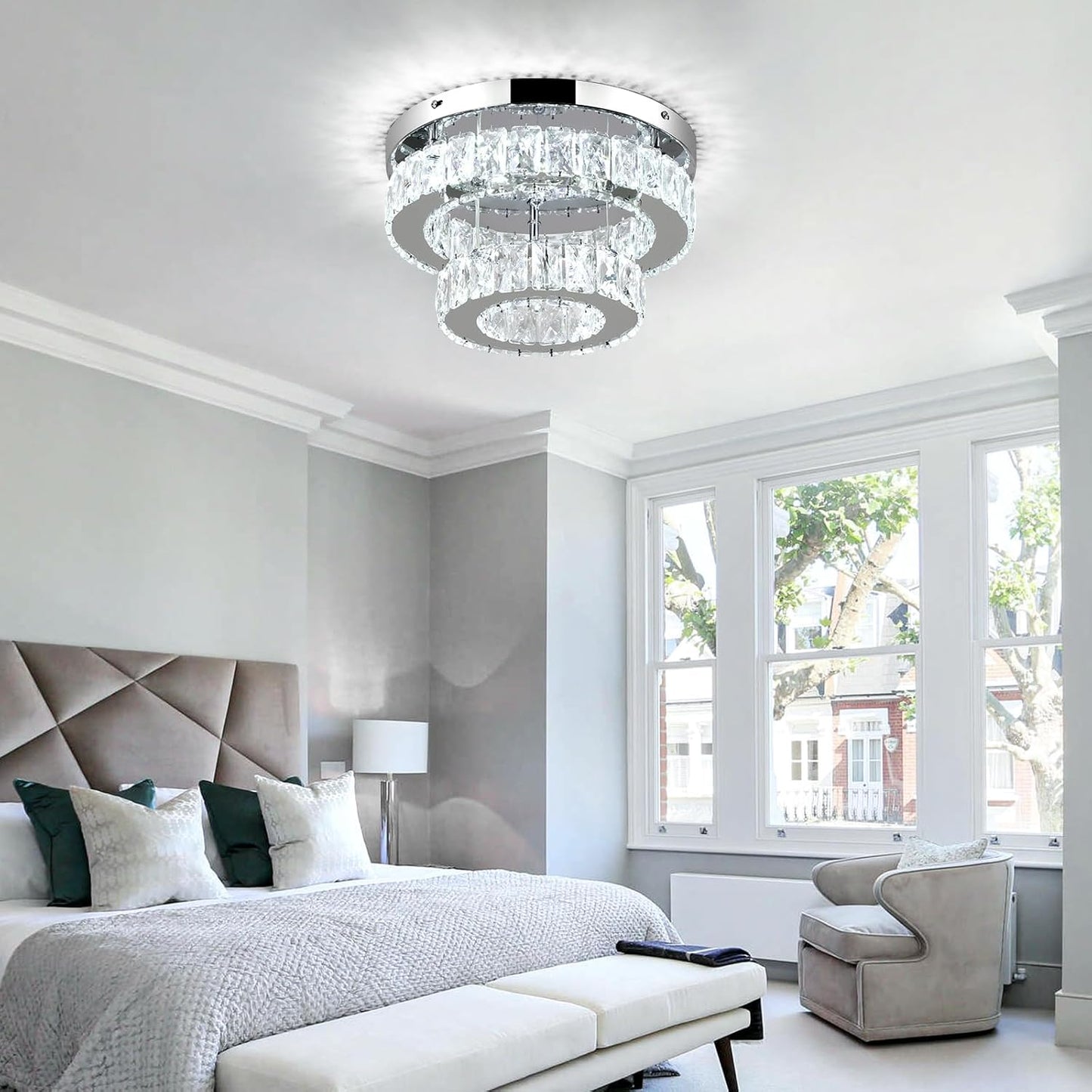 11.8 Modern Crystal Chandelier LED Flush Mount Ceiling Light Remote