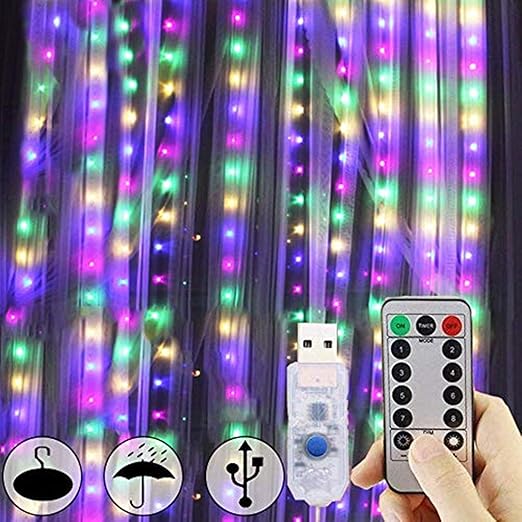 300 LED USB Curtain Lights – 8 Modes. Waterproof. Remote