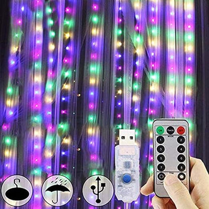 300 LED USB Curtain Lights – 8 Modes. Waterproof. Remote