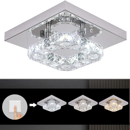Modern Square K9 Crystal LED Chandelier Flush Mount Ceiling Light