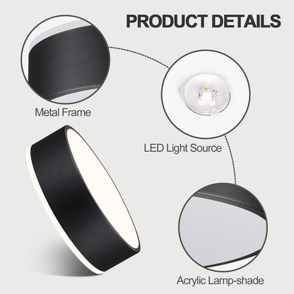 Modern LED Ceiling Light. 24W 4000K Black Metal Flush Mount Lamp 11.8 Inch for Bedroom. Living Room. Kitchen. Bathroom. Hallway. Dining Room. Lounge