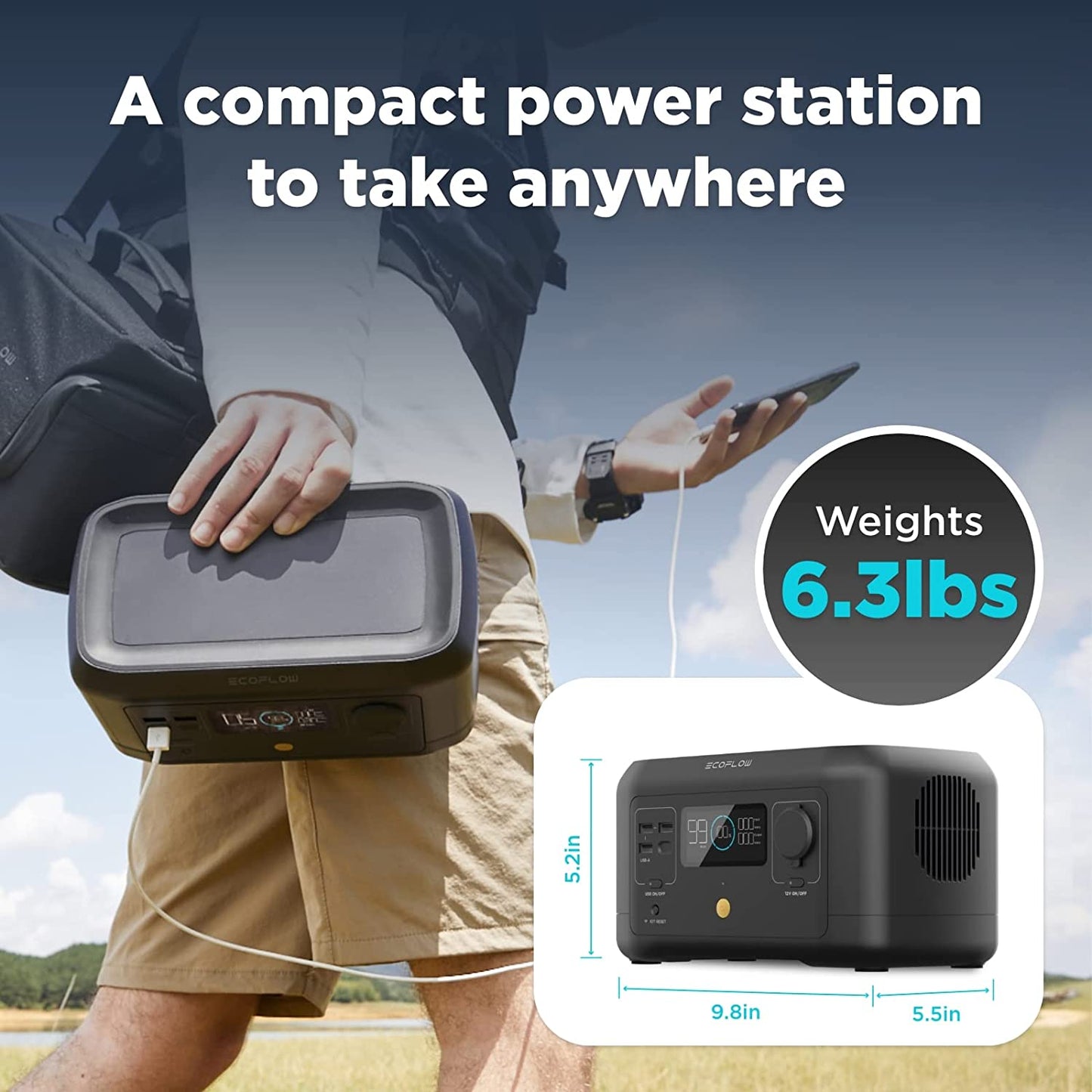 EF ECOFLOW River Mini 210Wh  Portable Power Station . Backup Lithium Battery. Fast Charging. 110V/300W AC Outlets. DC and USB Ports. Solar Generator for Outdoor Camping Travel Hunting Emergency | Best Solar
