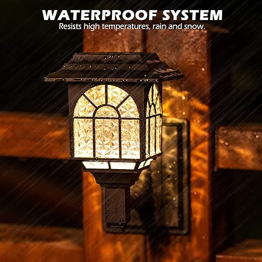 Solar Fence Lights. Outdoor LED Solar-Powered Wall Lights. Waterproof Garden Lights for Patio & Yard. Warm White (4 Pack)