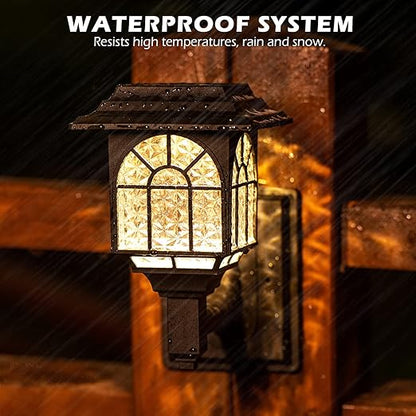 Solar Fence Lights. Outdoor LED Solar-Powered Wall Lights. Waterproof Garden Lights for Patio & Yard. Warm White (4 Pack)