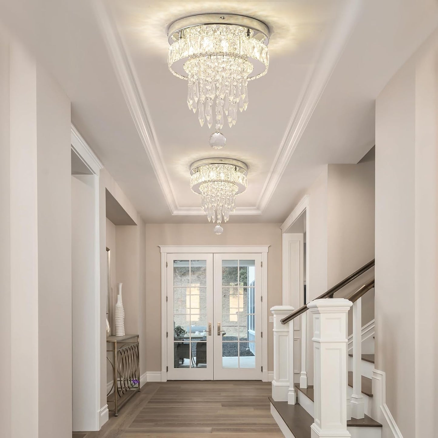 Modern Crystal Ceiling Chandelier 9.8 LED Flush Mount Dimmable Light