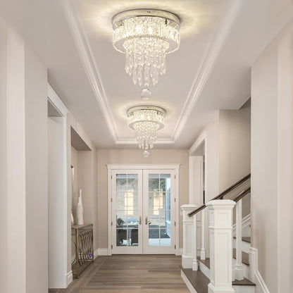 Modern Crystal Ceiling Chandelier 9.8 LED Flush Mount Dimmable Light