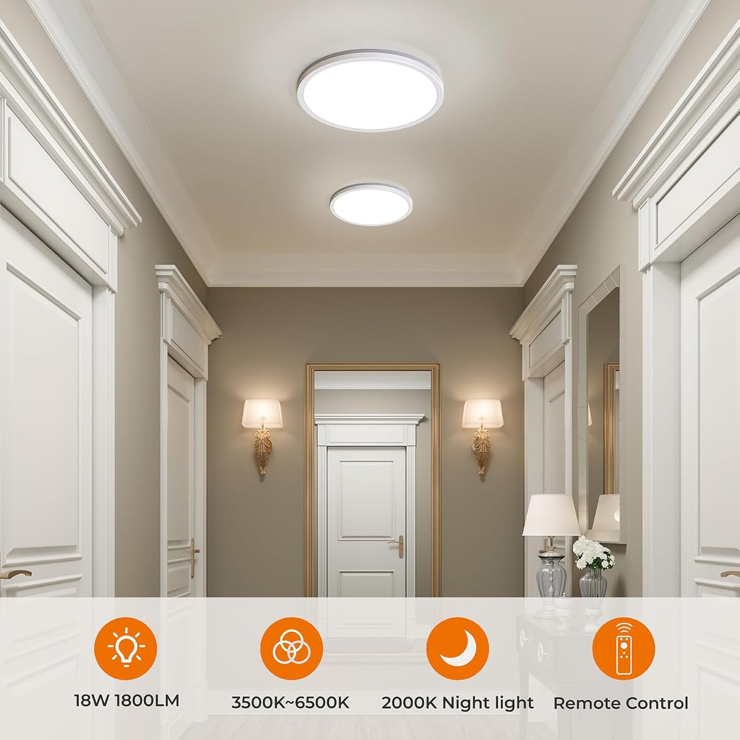 18W Dimmable LED Ceiling Light with Remote. Adjustable 22cm Round Lamp